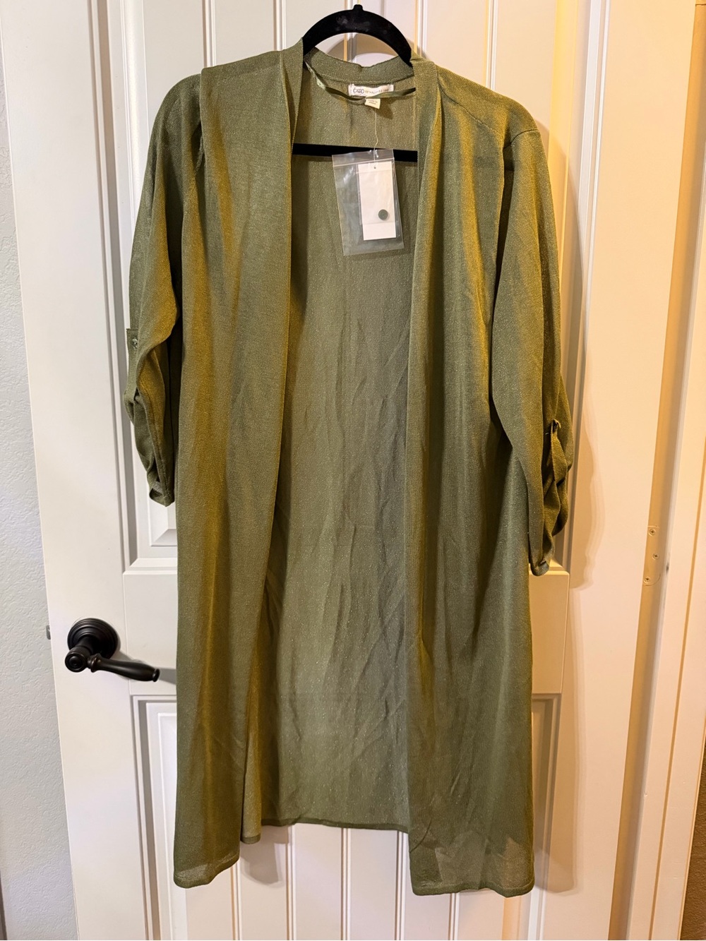 Cato Olive Green Open-Front Duster Cardigan